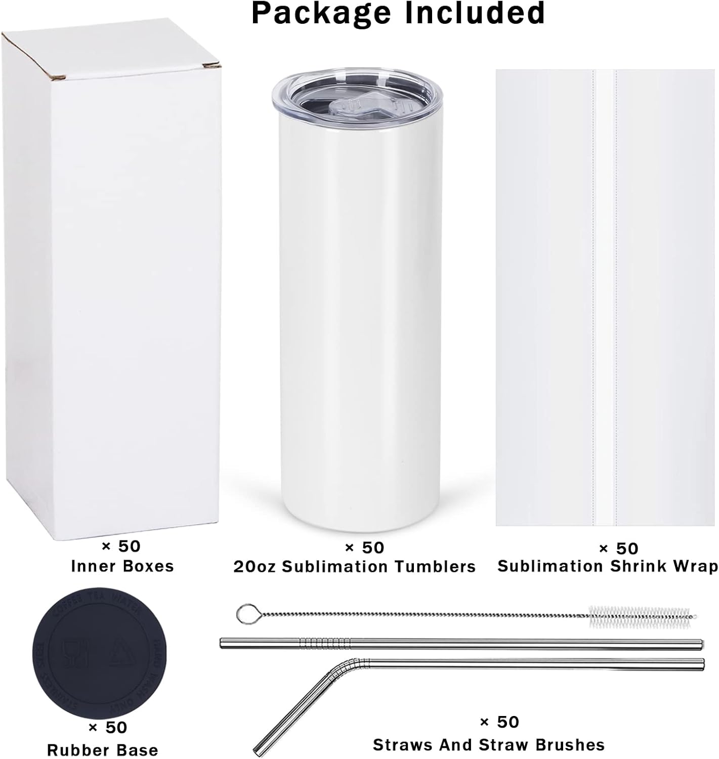 50 Pack Sublimation Tumblers B - Tumbler 20Oz White 评论和价格